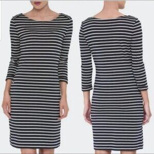 Barbour Wharf Navy/White Stripe Midi 3/4 Sleeve Dress Size 8